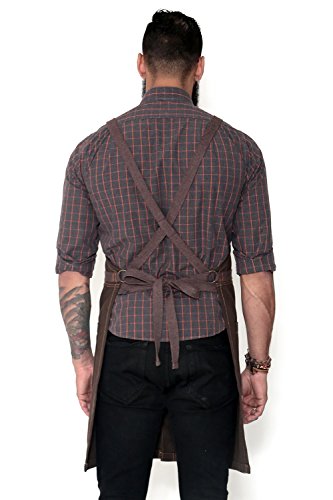 Cross-Back Apron - Coffee Brown Canvas - Split-Leg - Brown Leather