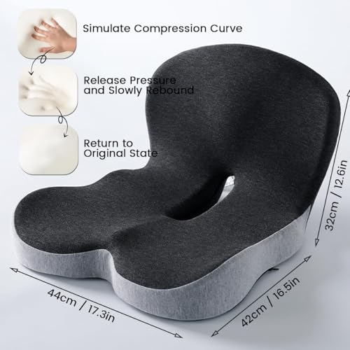 Orthopedic Cushion, L-Shaped Ergonomic Design Seat Cushion, Non Slip Memory Foam Car Cushion with Back Support for Tailbone & Hips Pain Relief, Suitable for Office, Car, Home, Long Sitting