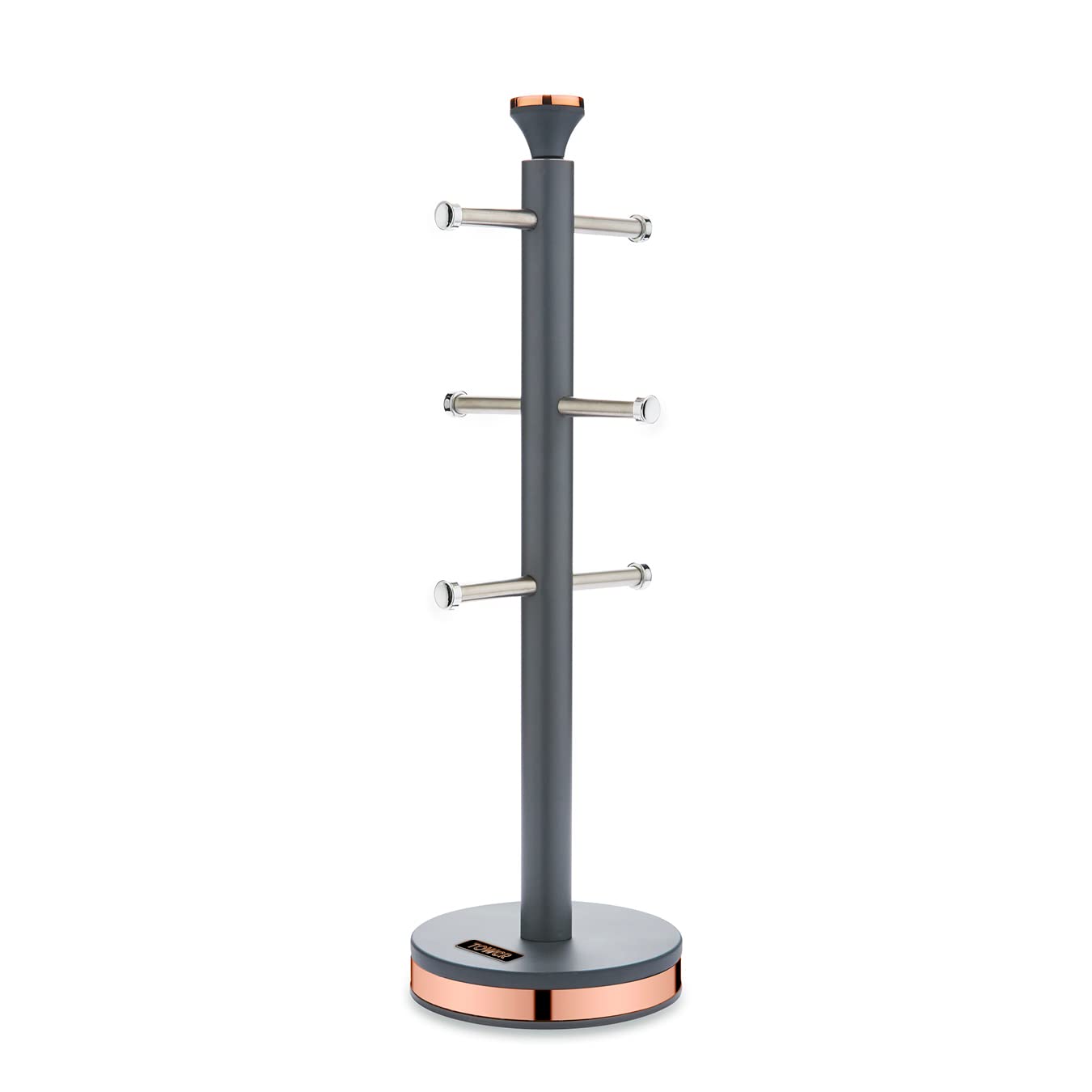 Tower T826132GRY Cavaletto Mug Tree with Stainless Steel Stoppers, Soft Underliner, Grey and Rose Gold