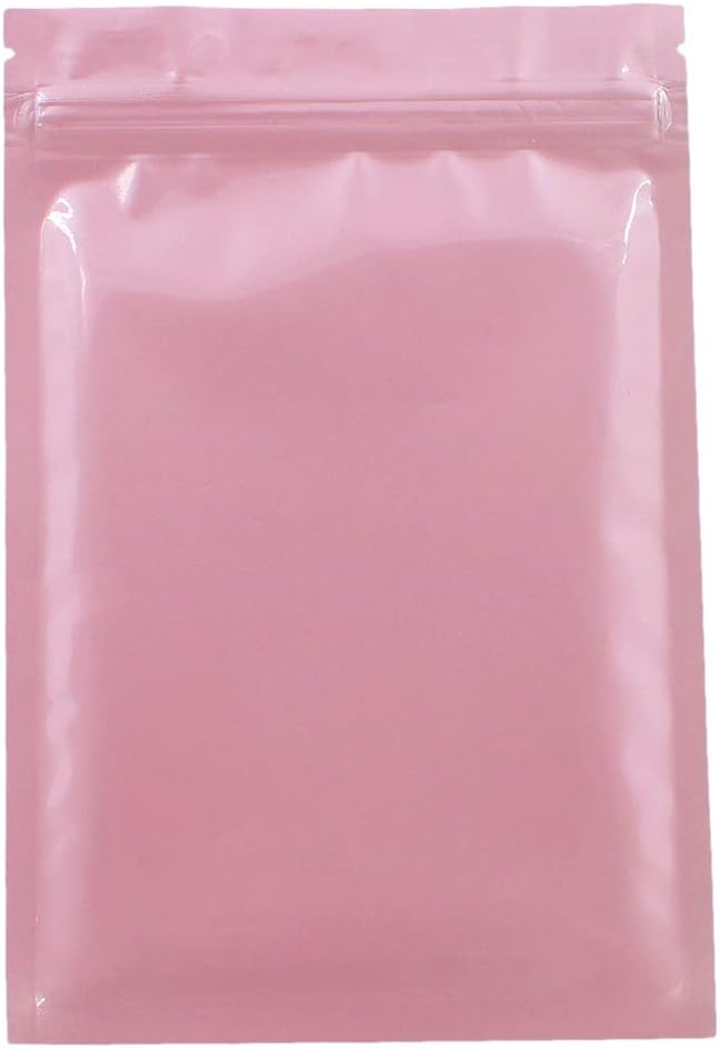 WISHDIAM Flat Bag Packaging Double Sided Pearl Pink Sealing Ziplock Mylar Flat Bags Heat Sealable Packing Pouches 100 Pack 3.0x4.0" 0.26 lb