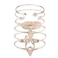 Tatibana Bangle Bracelet Set, 6pcs Love Knot Stackable Bangle Bracelet Open Adjustable Cuff Bracelet Set for Women & Girls