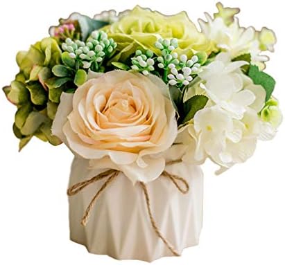 Oyfel Artificial Flowers in Vase Fake Daisy Roses Blossoms Silk Flowers Porcelain Vase Home Garden Decor 16 * 16cm