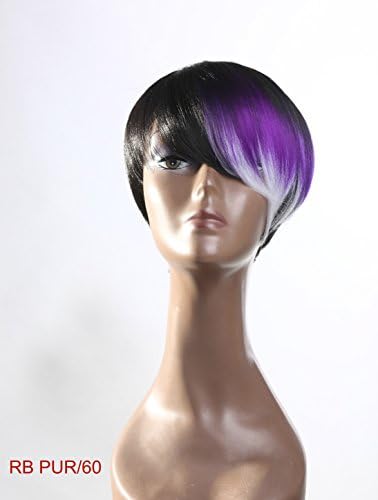 Wig Bob Pixie Tousle Black Brown Purple Grey White Color Block Ombre Regular Wear or Party Cosplay Kanekalon (2 Wig Caps…
