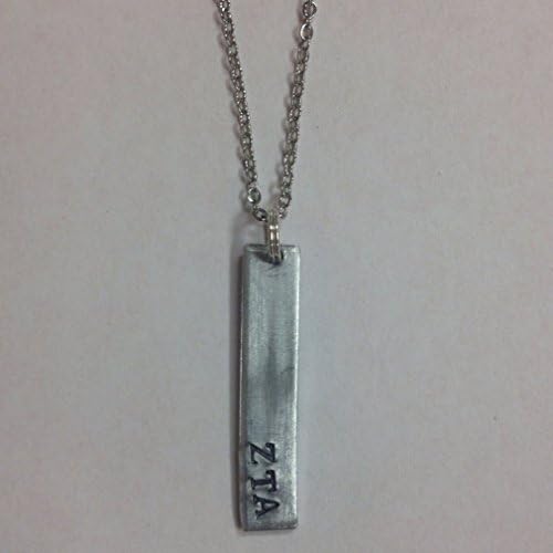 Zeta Tau Alpha Bar Pendant, Sorority Greek Necklaces, comes on an 18 inch stainless steel link necklace with lobster claw
