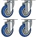 4 Pack Swivel Plate Casters On Blue Polyurethane Wheels (4 inch Plate)