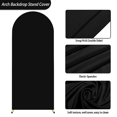 FOMCET 4FT ROUND TOP WEDDING ARCH – BLACK 2-SIDED SPANDEX FITTED FABRIC ARCH COVER FOR BIRTHDAY PARTY, BABY SHOWER, AND WEDDING STAND DECORATION