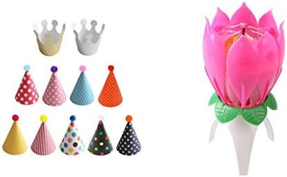 Beautiful Musical Lotus Flower Happy Birthday Party Gift Lights Decoration Lamp DIY Birthday Party Hat Set