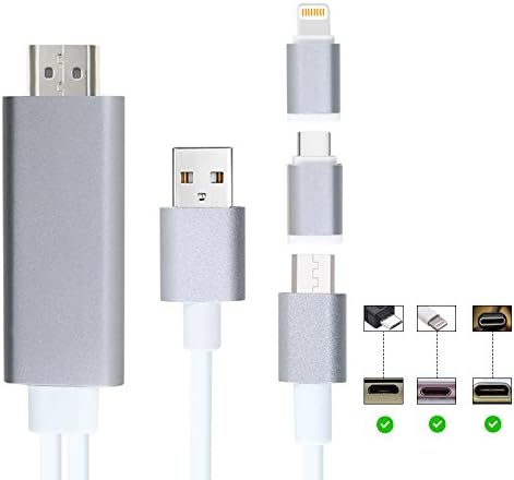 HDMI Adapter for iPhone/Android, ZIKO 2m/6.5ft 3 in 1 Lightning Micro USB Type-C to HDMI Cable Mirror Cellphone Screen to TV/Projector/Monitor HDTV Cable 1080p High Definition for IOS Android devices