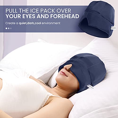 Gel Ice Headache & Migraine Relief Hat - Wearable Flexible Headband Ice Pack for Migraine & Headache Relief, Long-Lasting Cooling, No Confusion, Ice Therapy, Tension Relief (Blue)