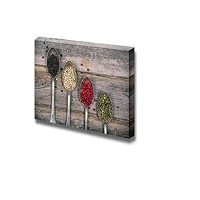 Tarnished Silver Spoons Containing Black White Pink and Green Peppercorns Over Old Wood Background Gallery ing - Canvas Art Wall Art - 12" x 18"