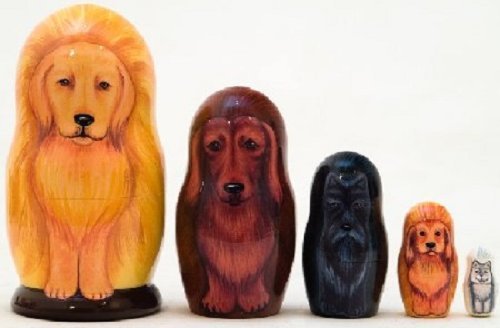 Golden Retriever Dog 5 Piece Russian Wood Nesting Doll Made in Russia Decoration