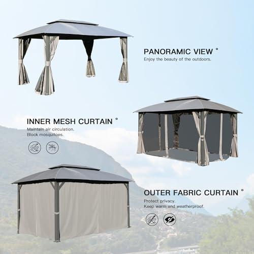 EPOFIT 10x14 Heavy Duty Gazebo with Double Roof, Netting, Curtains, Galvanized Steel Frame for Patio & Backyard image 19