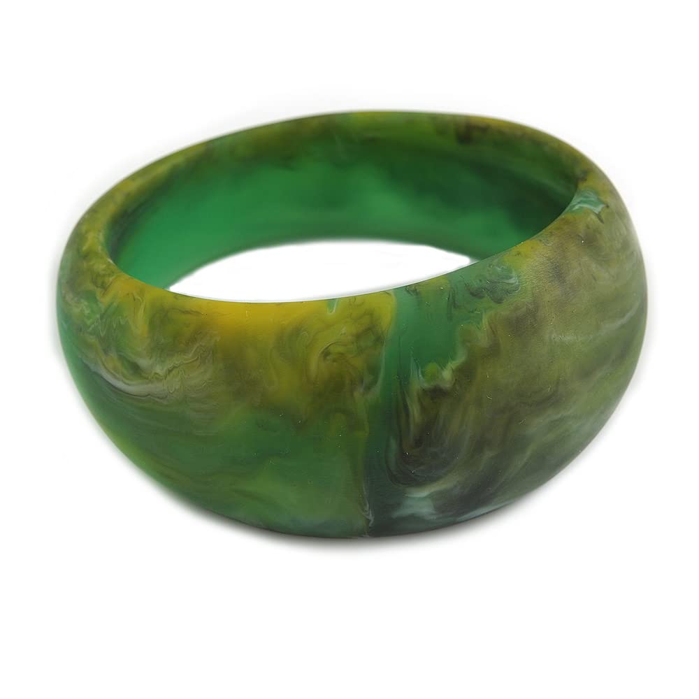Avalaya Asymmetric Blurred Green/Yellow/Black Acrylic Bangle Bracelet Matte Finish - Medium