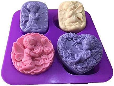 4 Holes Angel Pattern Soap Bar Making Molds Candy Fondant Cake Decoration Baking Mold Silicone Mold Silicone Mold for Muffin Cupcake Bread