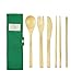 Bamboo Silverware Portable Straw Reusable Cutlery Travel Set Reusable Utensils Bamboo Cutlery Set Wooden | Fork Knife Spoon Chopsticks Straw Straw Cleaner | Sustainable Travel Pouch