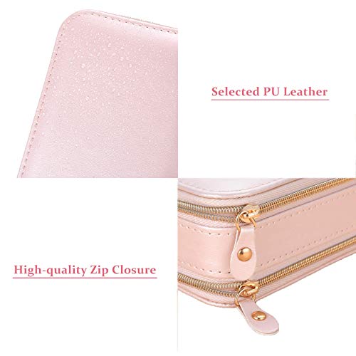 Travel Jewelry Box Mini Organizer Portable Jewelry Case Double Layer with Mirror Small Jewelry Organizers for Earring Necklace Bracelet Rings, Gifts for Girls Women, 1-Pack