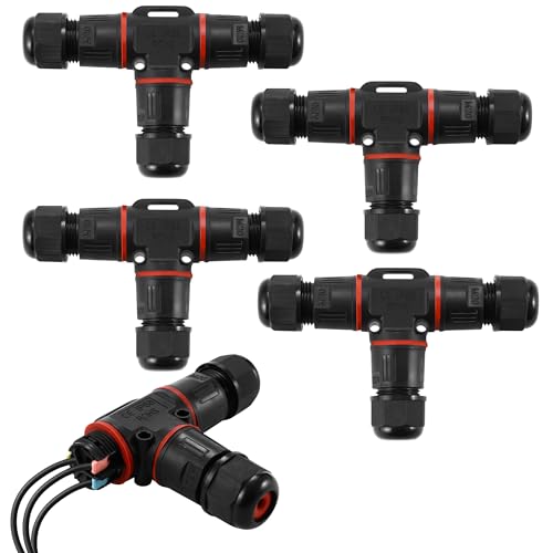 4 Pieces Electrical Connectors for Outdoor Cables IP68, Waterproof Junction Box, 3 Poles, Connector Pond Sleeve Diameter 5-12 mm, Suitable for Gardens, Outdoors, Floors, Roofs