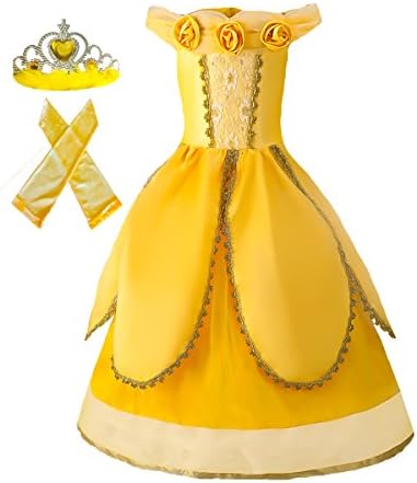 American Vogue Girls Princess Belle Dress up Costume &amp; Accessory Play-Set (3 Years, Royal Yellow)