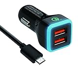 Car Charger, PowerBen 36W 2-Port USB Car Charger with Qualcomm Quick Charge 2.0 Technology & AiPower Adaptive Charging Technology; Includes a 3.3ft Quick Charge Micro USB Cable (Black)