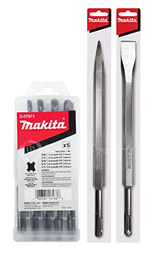 Makita 7 Piece - SDS-Plus Drill, Chisel & Bull Point Bit Set For SDS+ Rotary Hammers - Aggressive Demolition For Concrete & Masonry