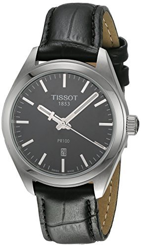 Tissot PR100 Black Dial Black Leather Ladies Watch T1012101605100
