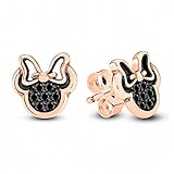 Gemstar Jewellery Black Sim Diamond 14K Rose Gold Plated 10mm Disney Minnie Mouse Stud Earrings In 925 Sterling Silver