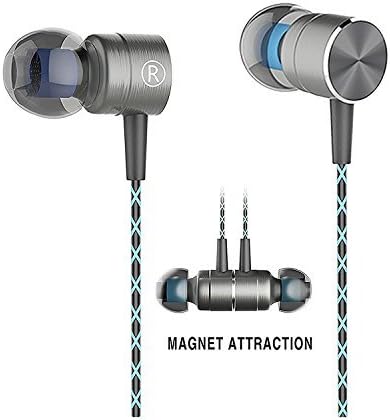 In-Ear Earbuds, Magnet Attraction Sport Headphones Headset with Stereo Bass Noise Isolating Earphones (Gray)