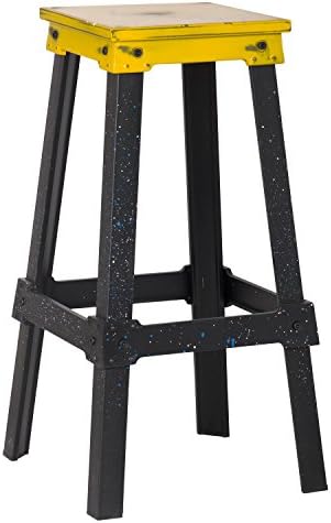 Asense Backless Metal Counter Bar Stool, Retro Distressed Seat Indoor-outdoor Chair Industrial Metal Bar Stool (30" High, Yellow Retro)