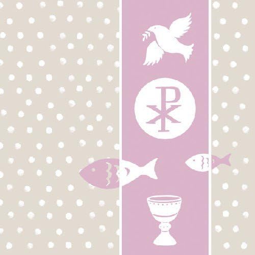 40 Tissue Luncheon Napkins 13x13" Pax Mauve Pink Fish Dove Cup Holy Communion Baptism Confirmation Christening Wedding Table Decor