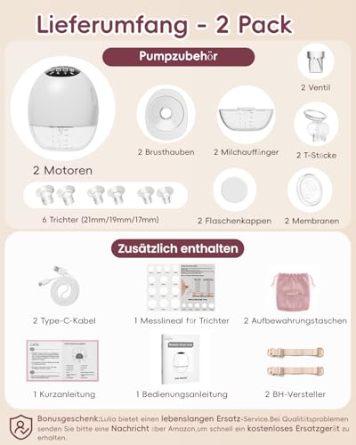 Breast Pump, Electric Double Breast Pump, Handsfree with 4 Modes and 9 Levels, Portable Electric Breast Pumps with 17/19/21/24 mm Flange, Leak-Proof, BPA-Free (2 Packs)