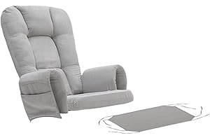 Tovvre 5Pcs Velvet Glider Rocker Replacement Cushions with Side Storage Pockets, Glider Rocking Chair Cushions Set for Nursery, Breastfeeding, Napping,Light Gray,Square Back