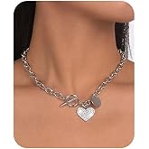 Fanquility Gold Paperclip Heart Chunky Necklace OT Toggle Choker for Women & Girls