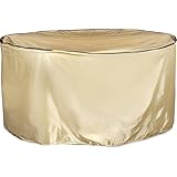 Abba Patio Outdoor/Porch Round Table and Chair Set Cover, Water-repellent and Fire Resistant, All Weather Protection, Tan Color, Large