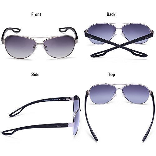Aviator Sunglasses - Carfia Polarized Sunglasses for Men and Women, Metal Frame & UV400 Protection (Matte Silver Gradient Grey, Multicoloured)