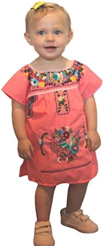 Liliana Cruz Embroidered Mexican Youth Girls Dress (0, salmon)