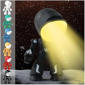 Robot Style Desk Lamp Small Night Light Cute Robot Ornament Desktop Light Home Decor Ideal for Bedrooms Study (black)