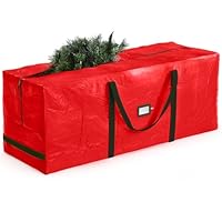ZOBER 9 Ft Large Christmas Tree Storage Bag - Fits 9 Ft Artificial Trees - Plastic, Waterproof Christmas Tree Bag For Storage Box For Xmas - Strong, Durable Handles - Label Card Slot - Red