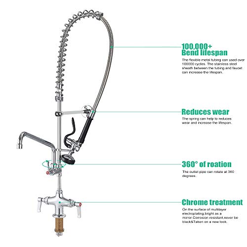 IMLEZON Commercial Faucet 35 Inches Single Hole Deck Mount Pre Rinse Sink Faucet with Pull Down Sprayer and 12 Inches Swivel Spout