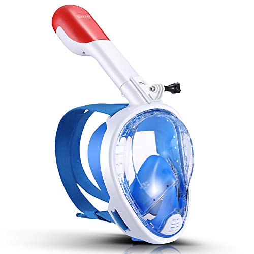 Wirezoll Snorkel Mask, One Size Fits All Full Face Diving Mask with GoPro Mount for Adults & Kids - Natural & Safe Snorkeling Experience/180Â° Panoramic View/Easy Breath/Anti-Fog/Anti-Leak
