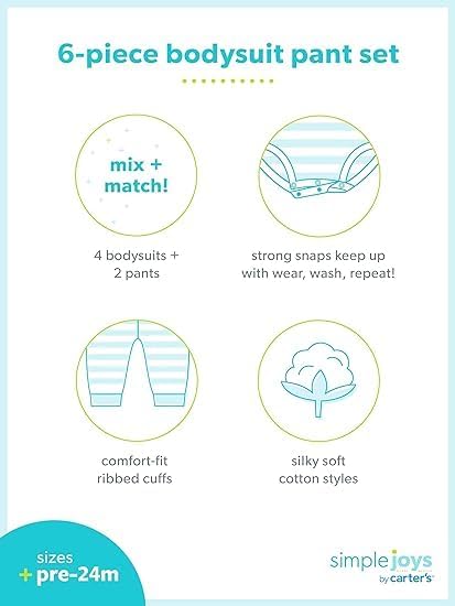 Simple Joys by Carter's unisex-baby 6-piece Bodysuits (Short and Long Sleeve) and Pants Set