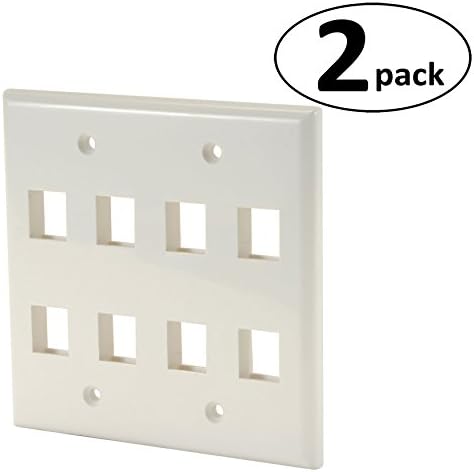 Wired Home KWGH9 Keystone Wall Plate Double Gang 8-Port Wht 2 Pack