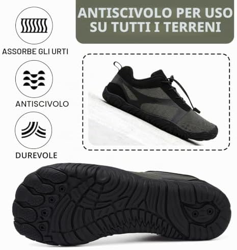 Scarpe Barefoot Minimaliste Uomo Donna Scarpe da Trail Running Outdoor e Indoor Antiscivolo Multisport Scarpe a Piedi Nudi Comode e Leggere Calzature da Escursionismo 42EU Nero/Grigio