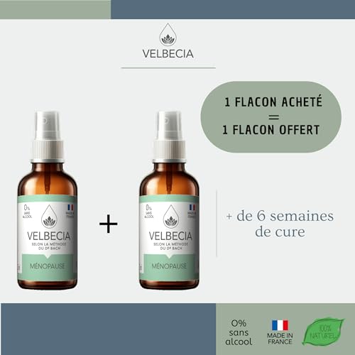 Velbecia Bach Flowers Menopause 50 ml + 1 Free Alcohol Free Hot Flashes, Disturbed Sleep, Night Sweats, Irritability, Mood Swings