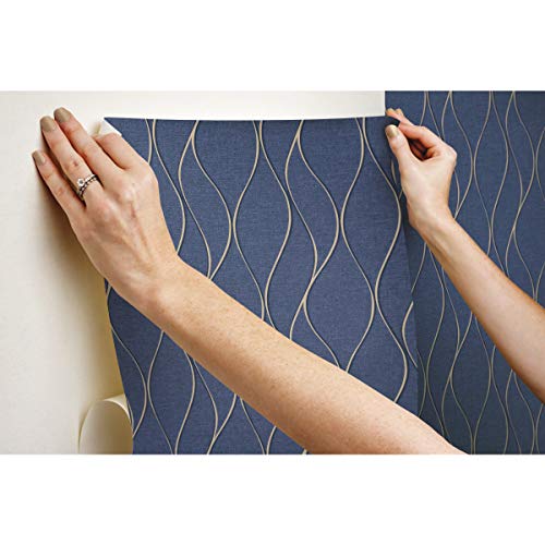 RoomMates RMK11293WP Blue Wave Ogee Peel and Stick Wallpaper Pricepulse