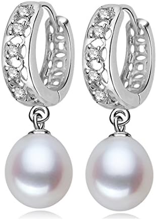 KOOZON Natural Pearl Hoops Earrings Silver Cubic Zirconia Jewelry