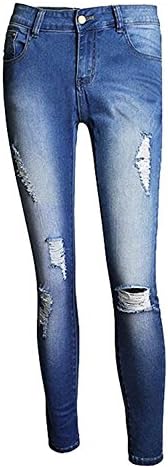 Tirahse Fashionable Women's Stretch Comfy Ripped Denim Skinny Jeans BlueX-Large