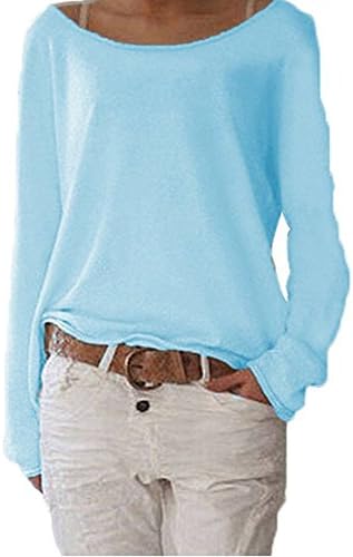 Tianlou Women's Solid O Neck Long Sleeve T Shirt Casual Knit Tops Blouse Pullover