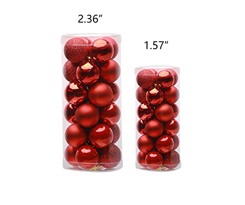 Christmas Decoration-24ct Ornaments Ball Multicolor Christmas Tree Balls for Holiday Wedding Party Decoration,2.36",Red