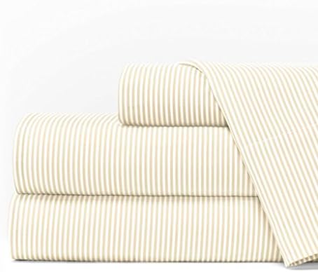 Egyptian Luxury 1600 Series Hotel Collection Pinstripe Pattern Bed Sheet Set - Deep Pockets, Wrinkle and Fade Resistant, Hypoallergenic Sheet and Pillowcase Set - Cal King - Cream/White