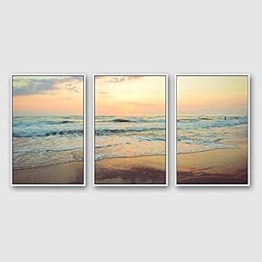 Framed Canvas Wall Art for Living Room, Bedroom Ocean Sea Beach Canvas Prints for Modern Home Decoration Ready to Hang - 16"x24"x3 Panels